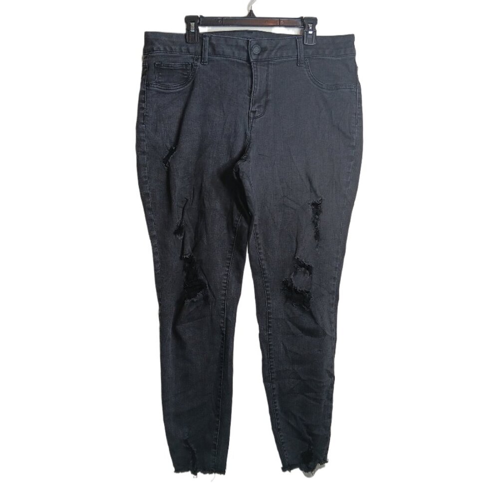 Maurices Skinny Jeans Womens 18W Black High Rise Distressed 90s Stretch Denim